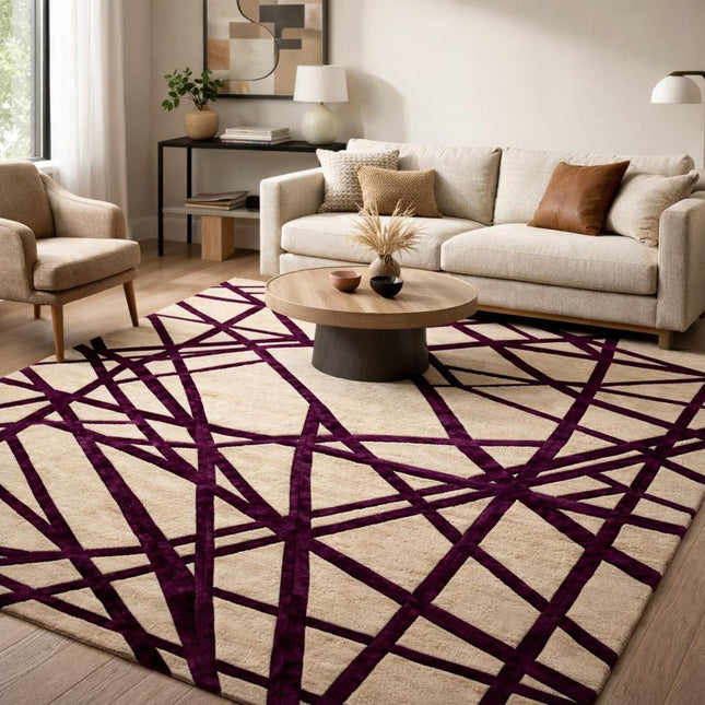 Hand Tufted Wool & Viscose Rug, Maroon Abstract Geometric Area Rug