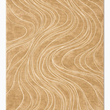 Modern Beige Wave Hand Tufted Wool Rug, Abstract Area Rug for Living Room & Bedroom