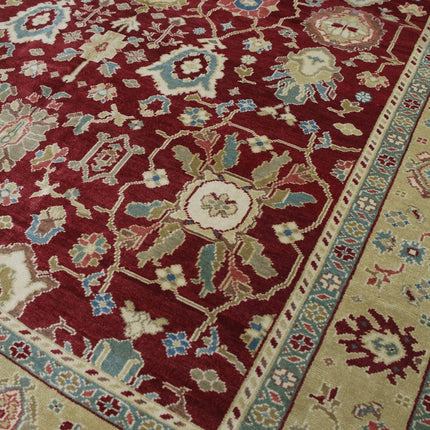 Maroon Oushak Wool Rug: Handwoven Persian Floral Carpet