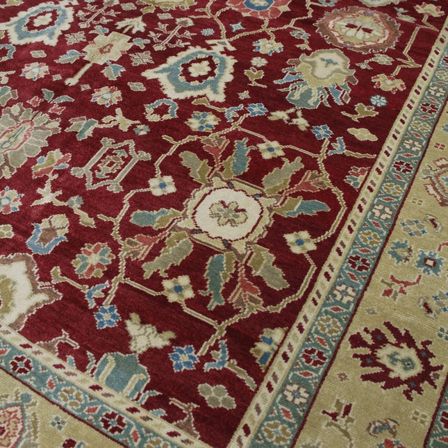 Maroon Oushak Wool Rug: Handwoven Persian Floral Carpet