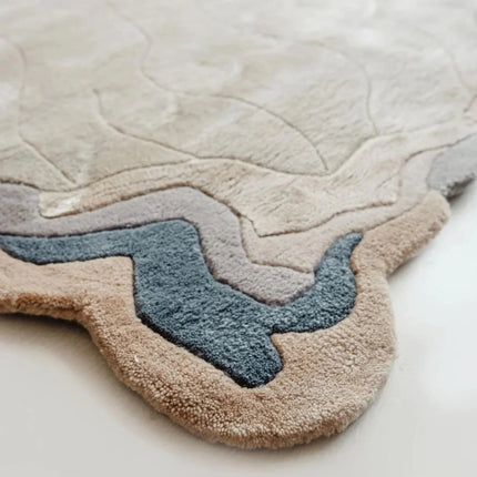 Hand Tufted Wool Rug: Modern Flowing Design, 8x10 Beige Area Rug