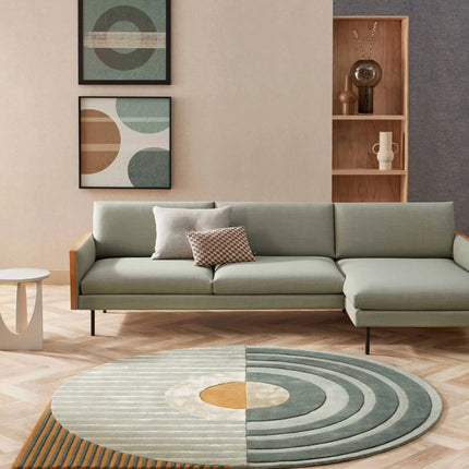 Hand Tufted Wool Area Rug: Modern Striped Drop Shape Design