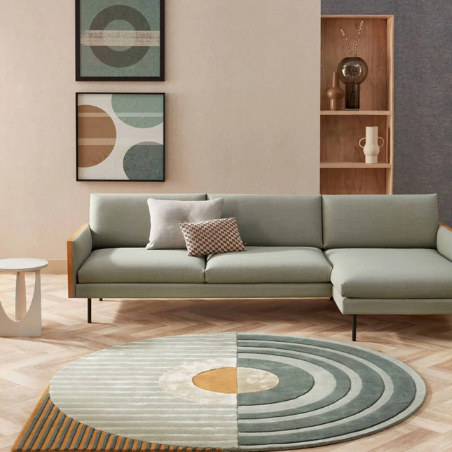 Hand Tufted Wool Area Rug: Modern Striped Drop Shape Design