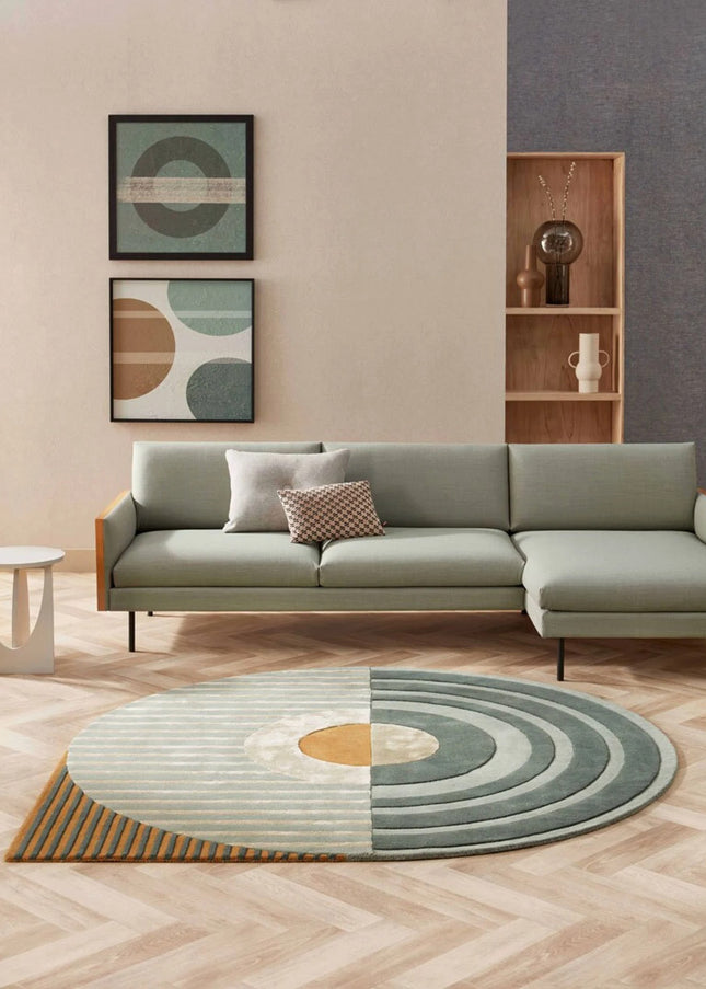 Hand Tufted Wool Area Rug: Modern Striped Drop Shape Design