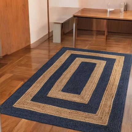 Handwoven Striped Jute Rug: Off-White Boho Area Rug