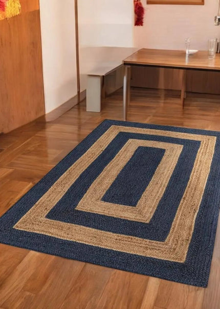 Handwoven Striped Jute Rug: Off-White Boho Area Rug