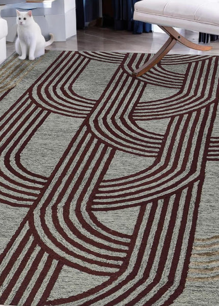 Hand Tufted Wool Rug: Modern Arched Geometric Pattern