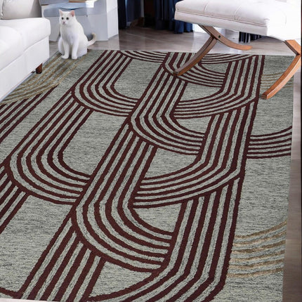 Mocha Geometric Arch Pattern Hand Tufted Wool Rug for Living Room Decor