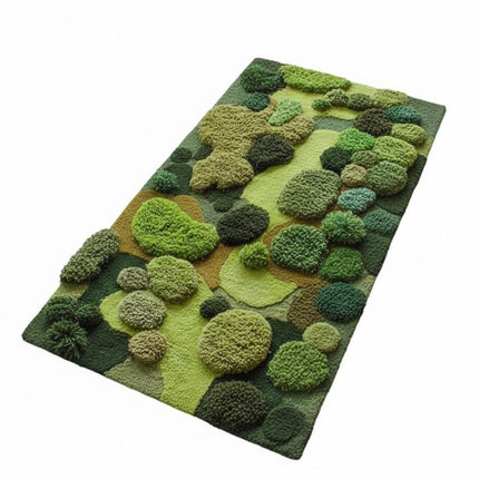 Organic Moss Garden Rug, Hand-Tufted 3D Textured Green Wool Carpet