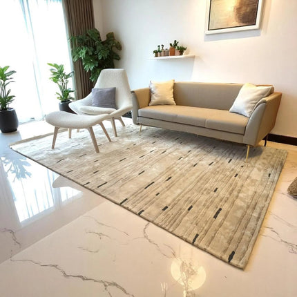 Hand-Tufted Beige Striped Wool Rug: Modern Living Room Decor 9x12