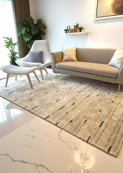 Hand-Tufted Beige Striped Wool Rug: Modern Living Room Decor 9x12