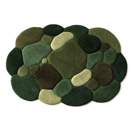 Hand Tufted Moss Wool Rug, Abstract Green Pebble Design