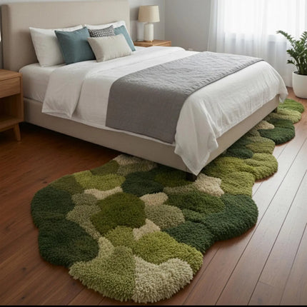 Moss Green Hand Tufted Runner Rug  Organic Pebble Design Wool Hallway Carpet