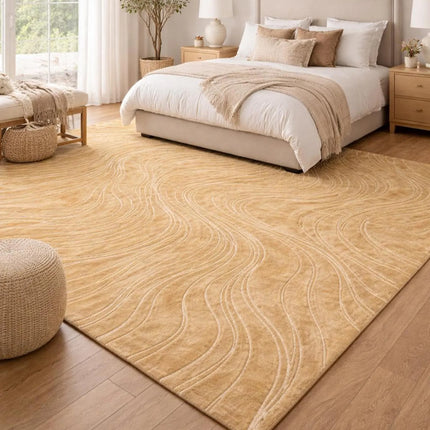Modern Beige Wave Hand Tufted Wool Rug, Abstract Area Rug for Living Room & Bedroom