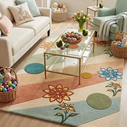 Modern Floral Geometric Hand-Tufted Wool Rug, Multicolor Abstract Designer Area Carpet