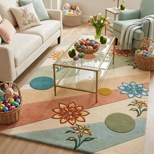 Modern Floral Geometric Hand-Tufted Wool Rug, Multicolor Abstract Designer Area Carpet
