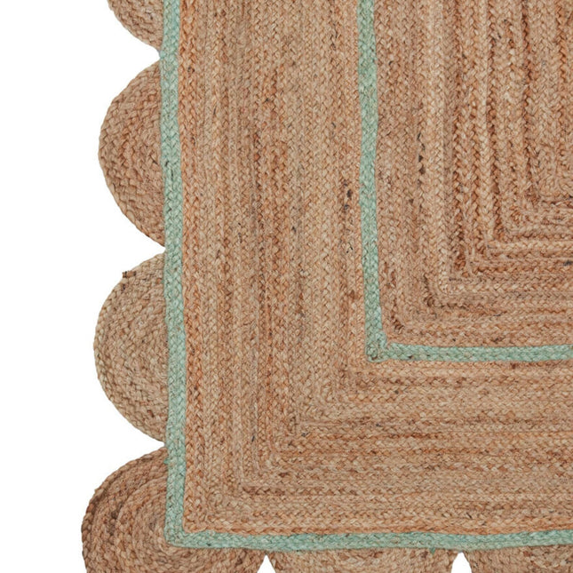 Handmade Pale Green Scalloped Jute Rug: Eco-Friendly Bohemian Runner