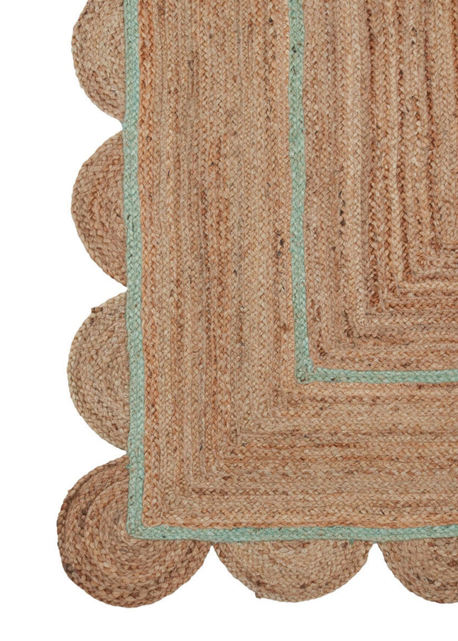 Handmade Pale Green Scalloped Jute Rug: Eco-Friendly Bohemian Runner