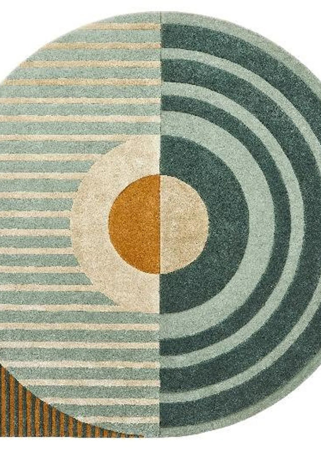 Hand Tufted Wool Area Rug: Modern Striped Drop Shape Design