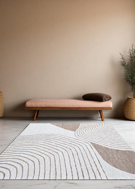 Hand Tufted Wool Rug: Beige Abstract Topographic Design