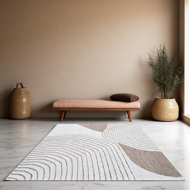 Hand Tufted Wool Rug: Beige Abstract Topographic Design