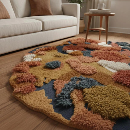 Hand Tufted Wool Art Rug, Multicolor Abstract Art, Modern Boho Decor