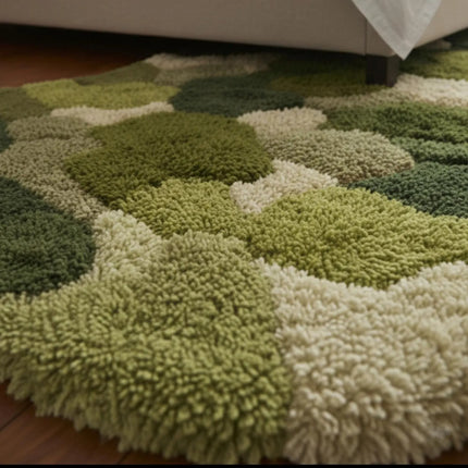 Moss Green Hand Tufted Runner Rug  Organic Pebble Design Wool Hallway Carpet