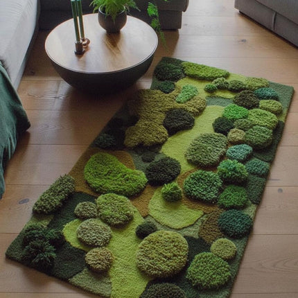 Organic Moss Garden Rug, Hand-Tufted 3D Textured Green Wool Carpet