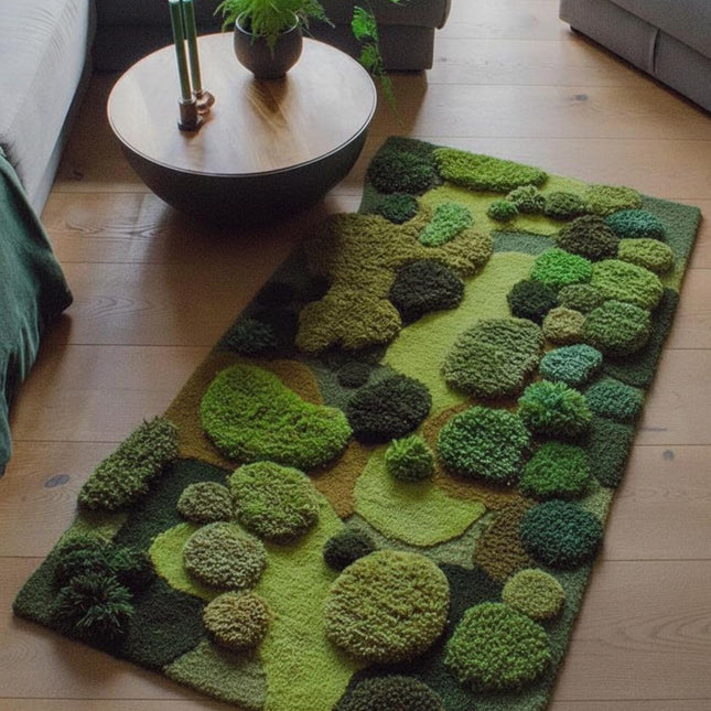 Organic Moss Garden Rug, Hand-Tufted 3D Textured Green Wool Carpet
