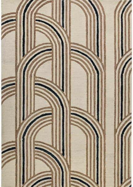 Hand Tufted Wool Rug: Modern Arched Geometric Pattern