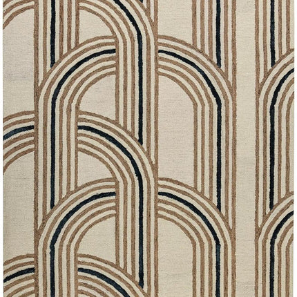Mocha Geometric Arch Pattern Hand Tufted Wool Rug for Living Room Decor