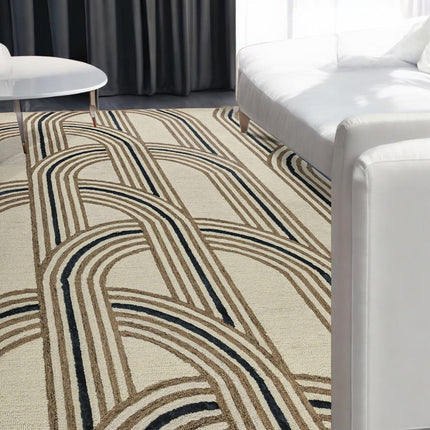 Hand Tufted Wool Rug: Modern Arched Geometric Pattern