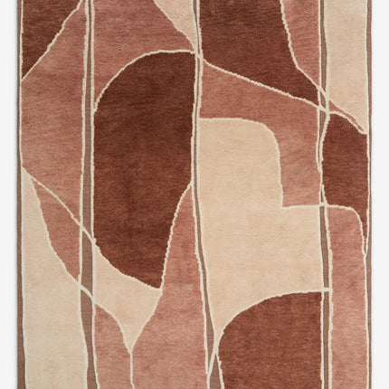 Hand Knotted Warm Earthy Tone Abstract Wool Rug for Living Room Decor