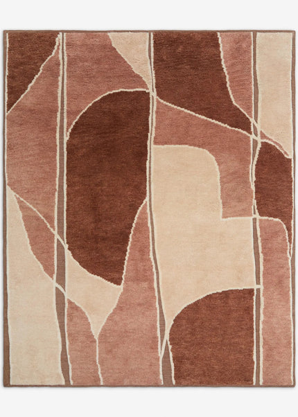Hand Knotted Warm Earthy Tone Abstract Wool Rug for Living Room Decor