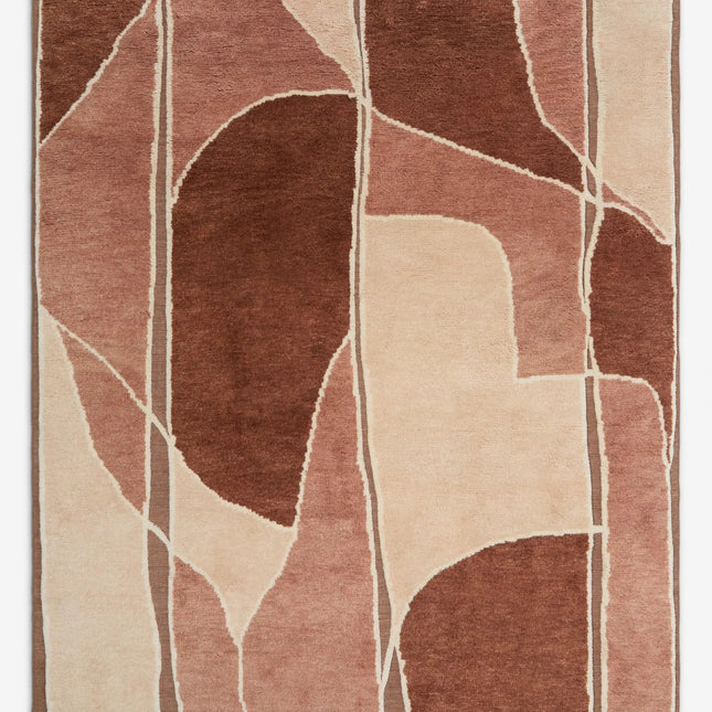 Hand Knotted Warm Earthy Tone Abstract Wool Rug for Living Room Decor