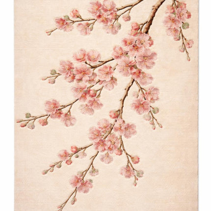 Hand-Tufted Wool Rug, Soft Pink Cherry Blossom Floral Design