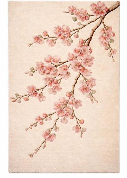 Hand-Tufted Wool Rug, Soft Pink Cherry Blossom Floral Design