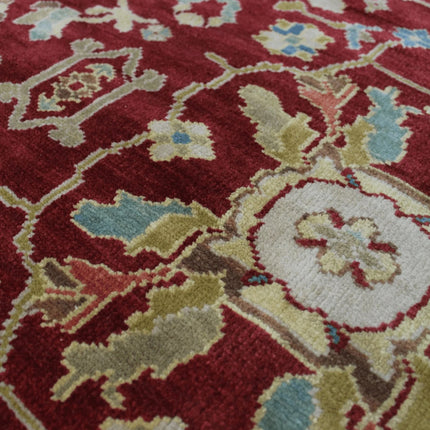 Maroon Oushak Wool Rug: Handwoven Persian Floral Carpet