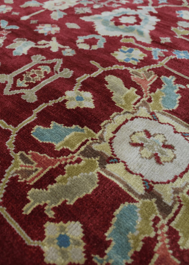 Maroon Oushak Wool Rug: Handwoven Persian Floral Carpet