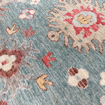 Turquoise Floral 8x10 Oushak Rug: A Handwoven Turkish Carpet