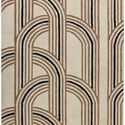 Mocha Geometric Arch Pattern Hand Tufted Wool Rug for Living Room Decor