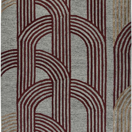 Mocha Geometric Arch Pattern Hand Tufted Wool Rug for Living Room Decor