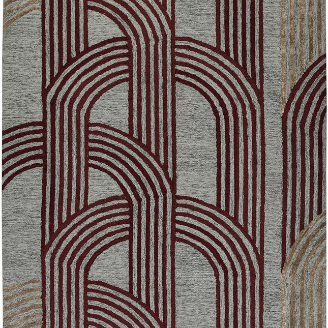 Mocha Geometric Arch Pattern Hand Tufted Wool Rug for Living Room Decor