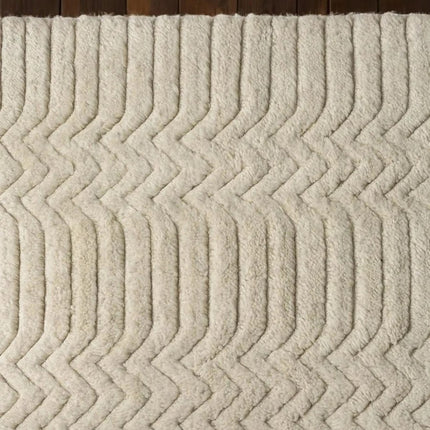 Hand Tufted Wool Rug: Beige Zigzag High-Low Pile, 8x10 Area Rug