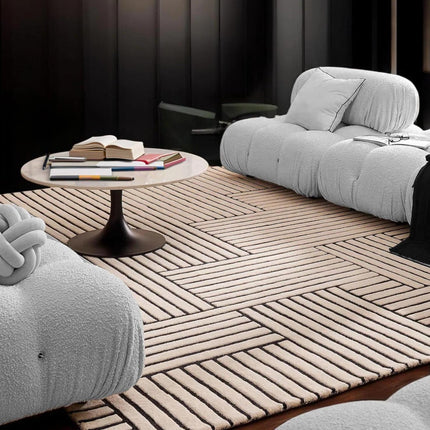 Black Striped Hand-Tufted Wool Rug: 8x10 Minimalist Decor