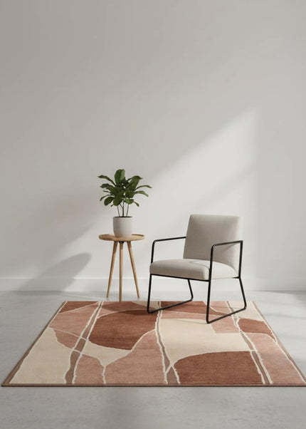 Hand Knotted Warm Earthy Tone Abstract Wool Rug for Living Room Decor