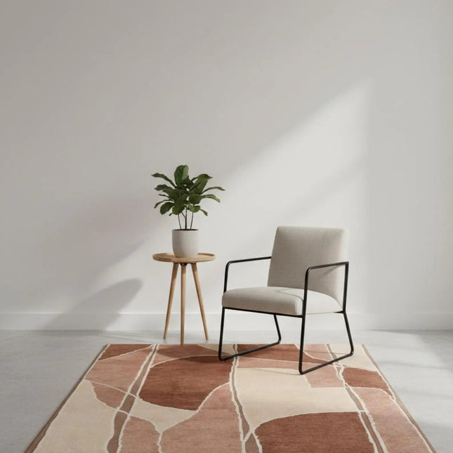 Hand Knotted Warm Earthy Tone Abstract Wool Rug for Living Room Decor