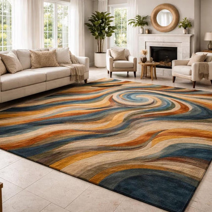 Abstract Swirl Hand-Tufted Wool Rug, Multicolor Modern Designer Area Carpet
