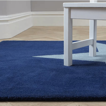 Handmade Wool Star Rug: Navy Blue Kids Playmat