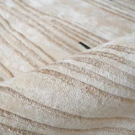 Hand-Tufted Beige Striped Wool Rug: Modern Living Room Decor 9x12